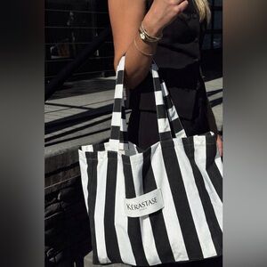 Kerastase Paris Black White Stripe Tote Bag Salon Beauty Travel Shoulder Bag